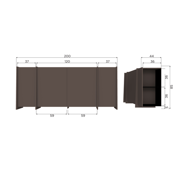 Brock commode 200 cm placage frêne brun moyen, plan avec dimensions