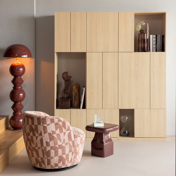 Serra swivel armchair graphic pattern old pink, room setting
