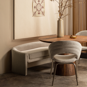 Limit eetkamertafel rond mango hout walnoot ø130 cm, sfeerfoto