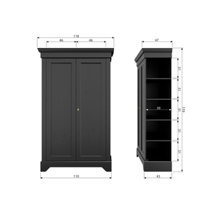 Isabel armoire massif mat noir, plan avec dimensions