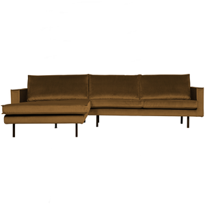 Rodeo chaise longue left velvet honey yellow, front view