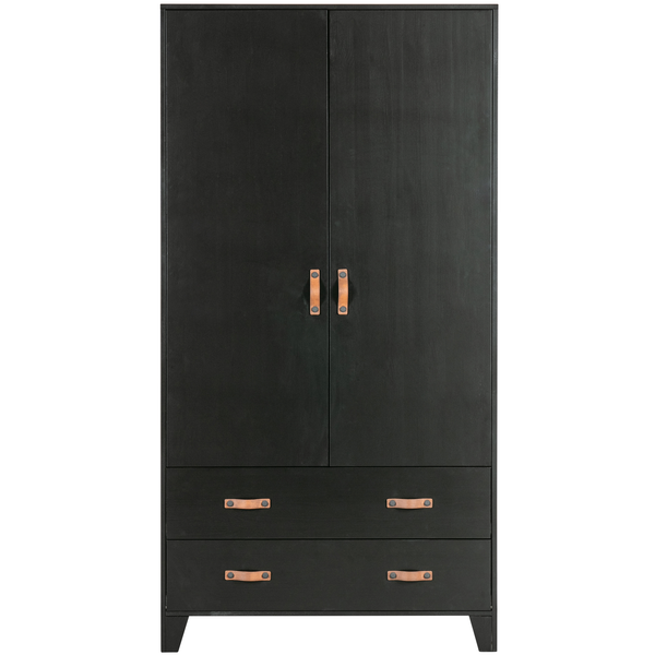 Dian garderobekast grenen diepzwart, vooraanzicht