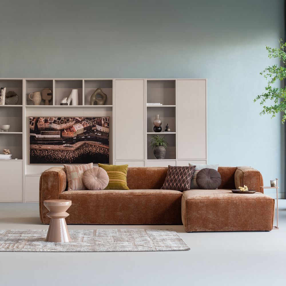 Bean hoekbank rechts chenille velvet terra, sfeerfoto