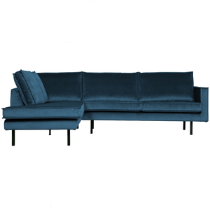 Rodeo corner sofa left velvet blue, front view