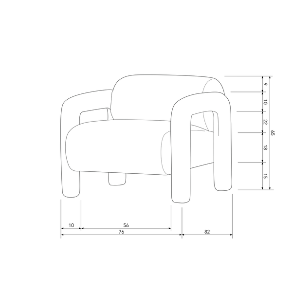 Lenny fauteuil in grove textuur goud/geel, maattekening