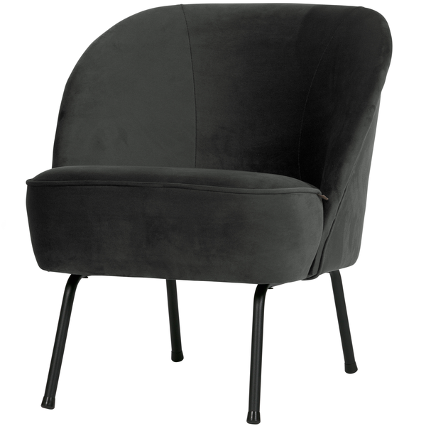 Vogue fauteuil velours noir, vue de face inclinée