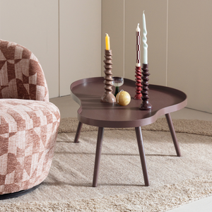 Mae side table organic oblong wood burgundy red, room setting