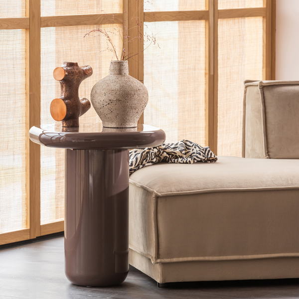 Zava side table wood high gloss dark brown, room setting