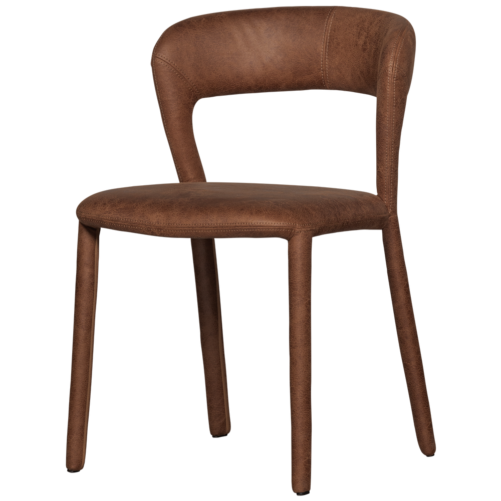 Noble eetkamerstoel leerlook cognac, schuin vooraanzicht