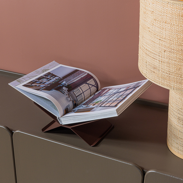 Brook book stand landscape metal dark brown, room setting