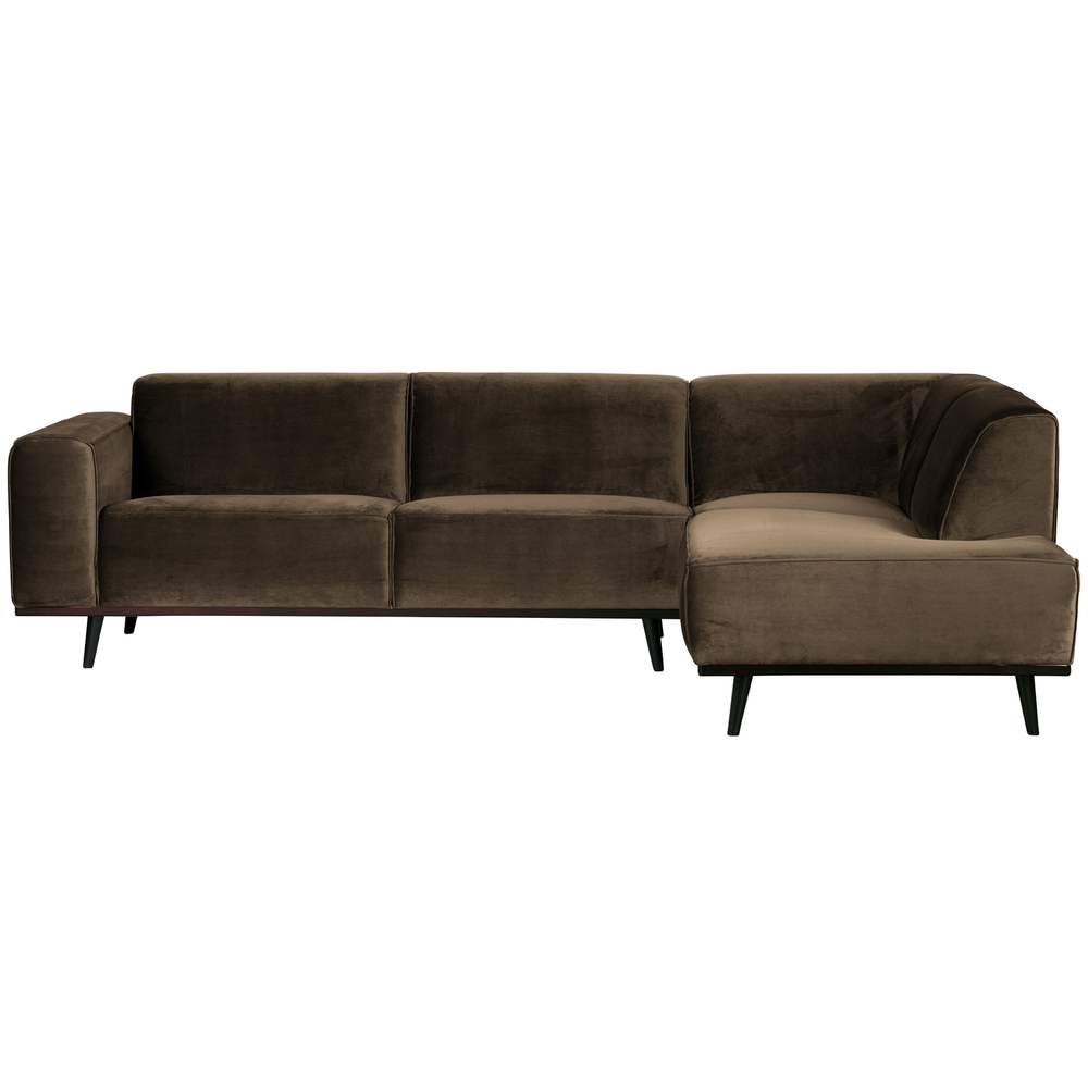 Statement hoekbank rechts velvet taupe, vooraanzicht