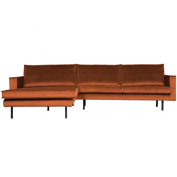 Rodeo chaise longue a gauche velvet la rouille, vue de face