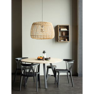 Combi Tablo table ronde en chêne non traité Ø 120 cm avec pied carré réglable sur 2 positions, photo d'ambiance