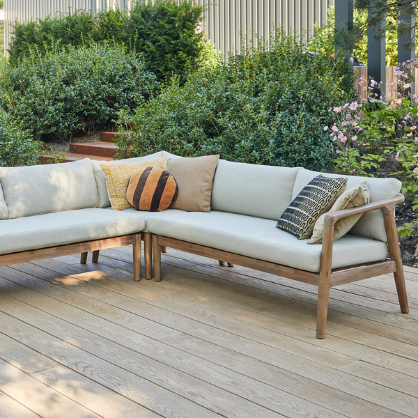 Biam loungeset tuin acacia hout naturel/zand, sfeerfoto