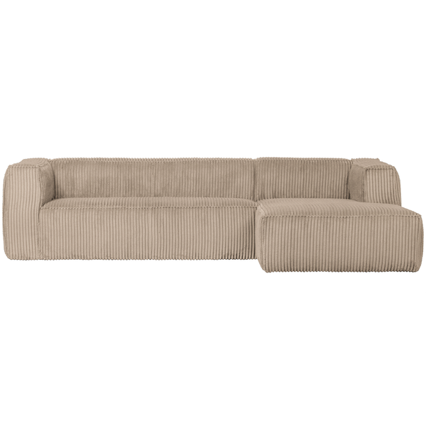 Bean corner sofa right rib fabric travertin, front view