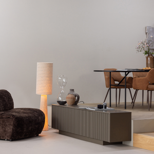 Loft vloerlamp metaal/bouclé naturel met strepen 130 x Ø 30 cm, sfeerfoto