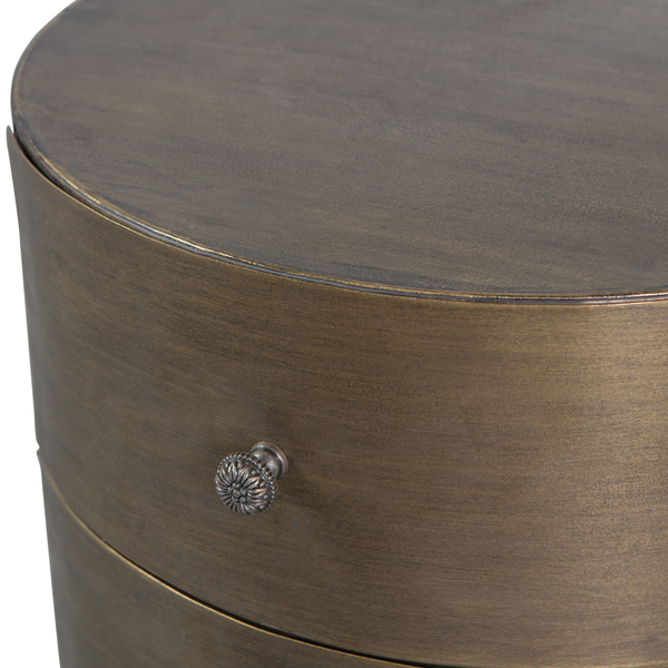 Glossy round small cabinet metal antique brass, detail