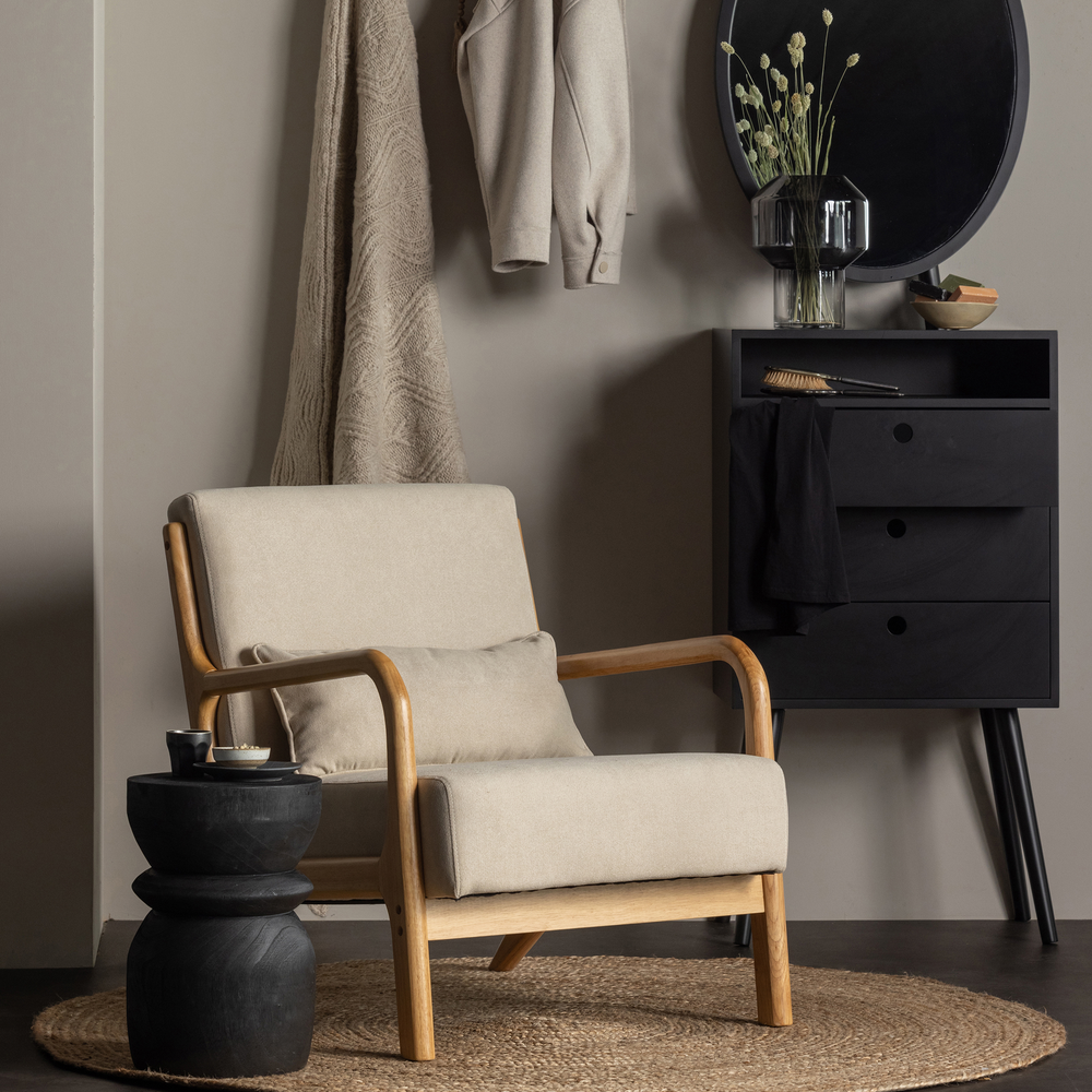 Mark fauteuil geweven stof naturel, sfeerfoto