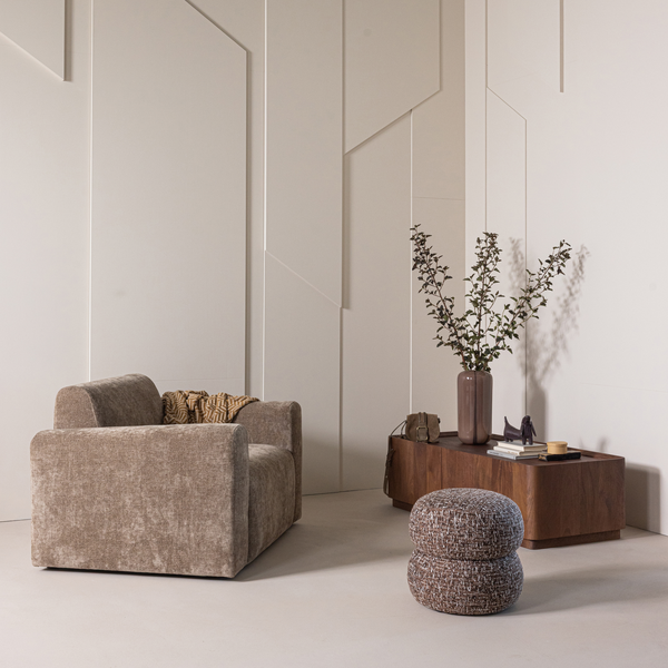 Umina fauteuil slub chenille khaki, photo d'ambiance