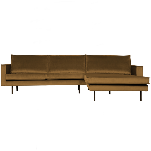 Rodeo chaise longue rechts velvet honinggeel, vooraanzicht