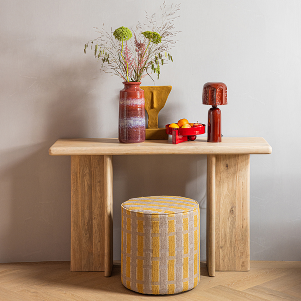Sarli poef high chenille taupe/yellow, room setting