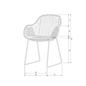 Willow chaise de jardin naturelle, plan avec dimensions