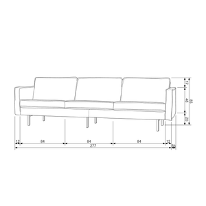 Rodeo canape 3-places velvet sarcelle, plan avec dimensions