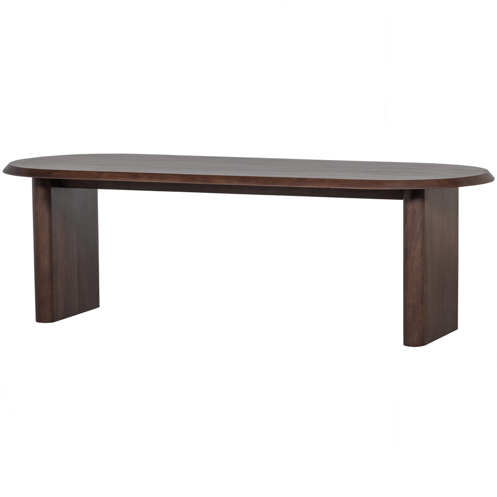 Ellips eetkamertafel mango hout walnoot 90x240 cm, schuin vooraanzicht