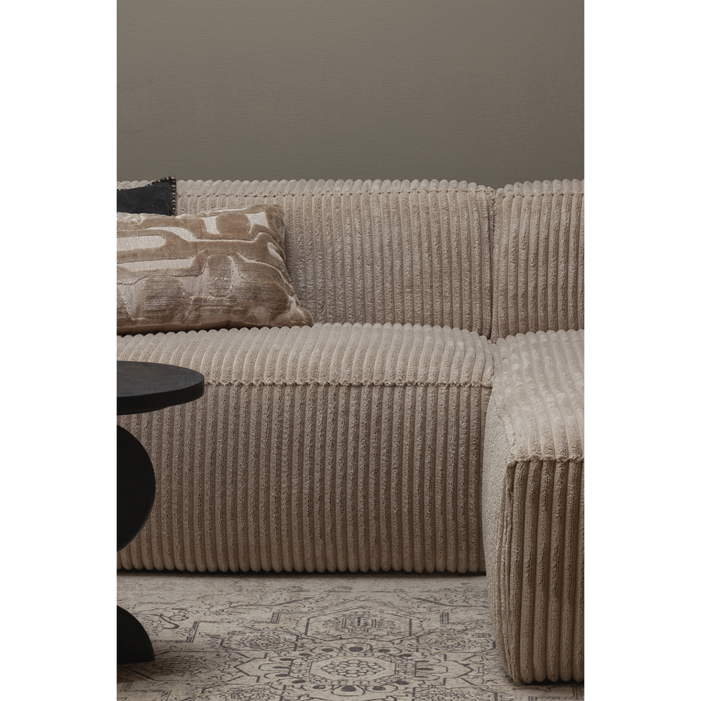 Bean chaise longue bank rechts ribstof travertin, sfeerfoto