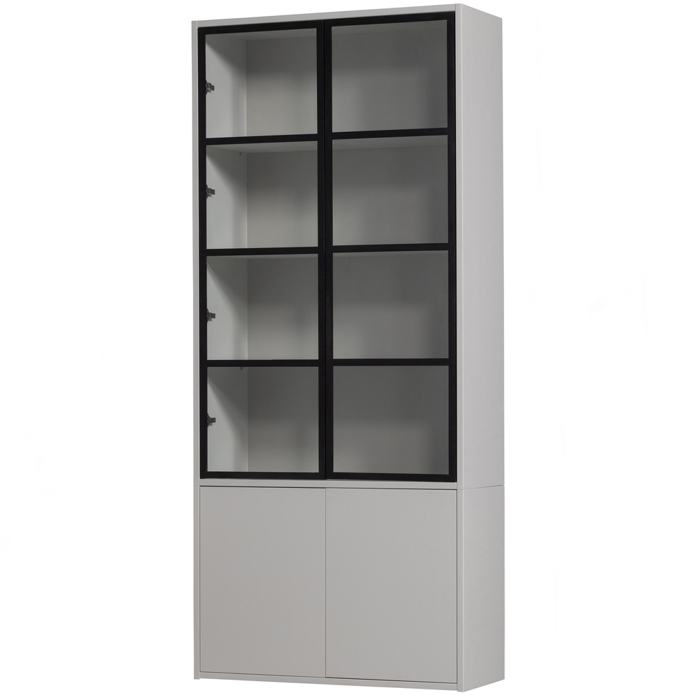 Basic 4-doors display cabinet pine mist, angled front view