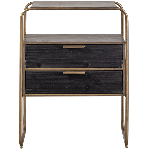 Polite nightstand metal/wood antique brass, front view