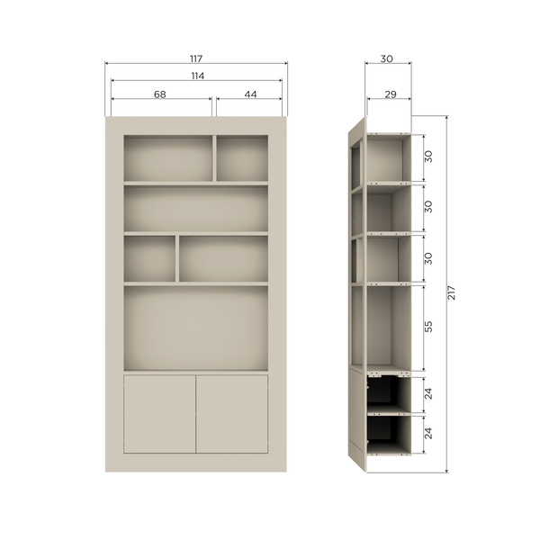 Wallcover wandkast 117 cm grenen dust, maattekening
