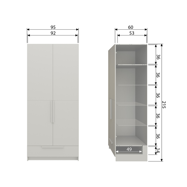 Pure 2-porte armoire split pin dust, plan avec dimensions