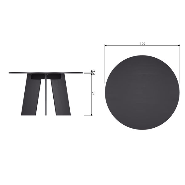 Fries eettafel ø129 cm eiken blacknight, maattekening