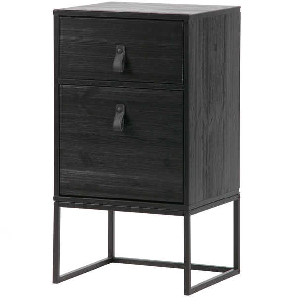 Zola table de chevet avec tiroir et porte noir, vue de face inclinée