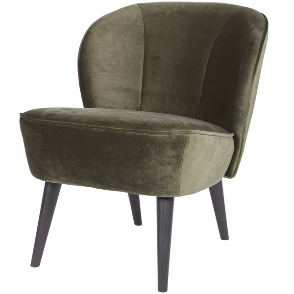 Sara armchair velvet warm green, angled front view