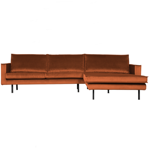 Rodeo chaise longue a droite velvet la rouille, vue de face