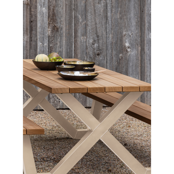 Tablo outdoor picnic table ayous sand metal X legs, room setting