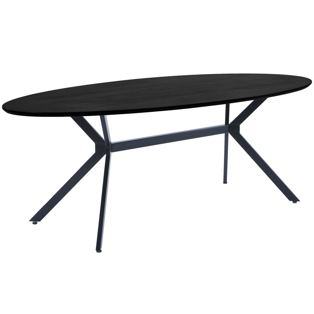 Bruno eettafel ovaal mdf zwart 220x100 cm, schuin vooraanzicht