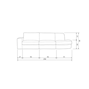 Family 2,5-seater sofa rounded right sand, dimension drawing