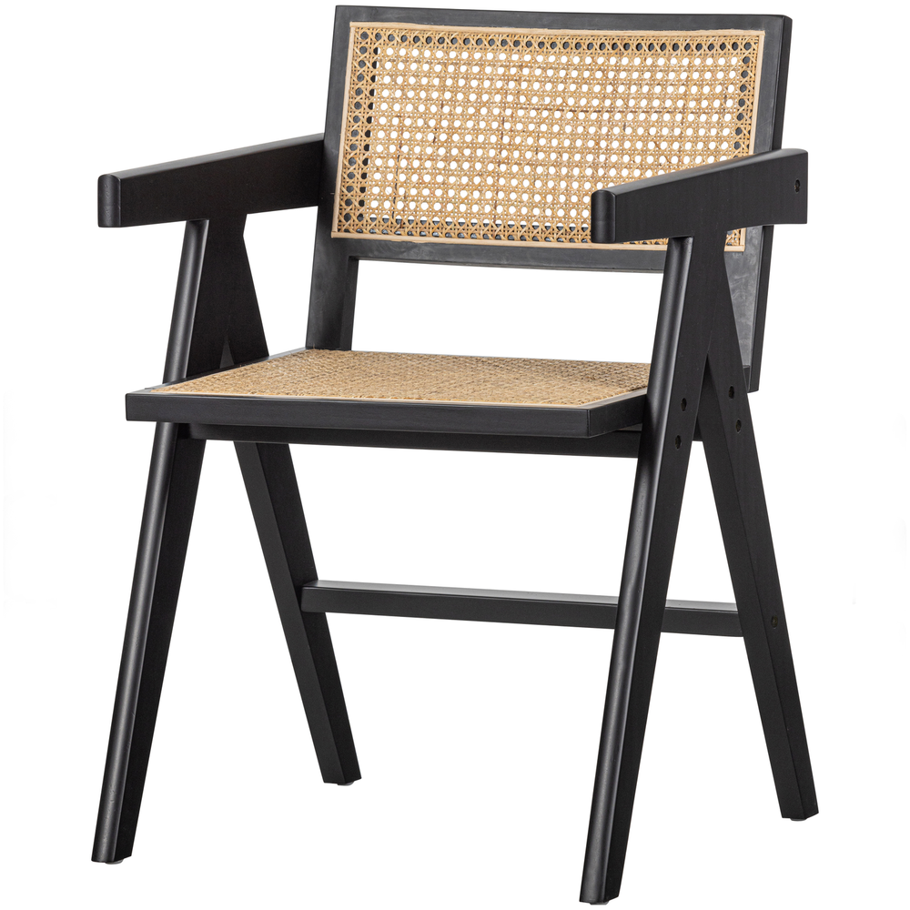 Gunn eetkamerstoel rattan/hout zwart, schuin vooraanzicht