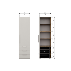 Rens armoire 1 porte long poignee noix/pebble grey, plan avec dimensions