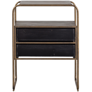 Polite nightstand metal/wood antique brass, back view