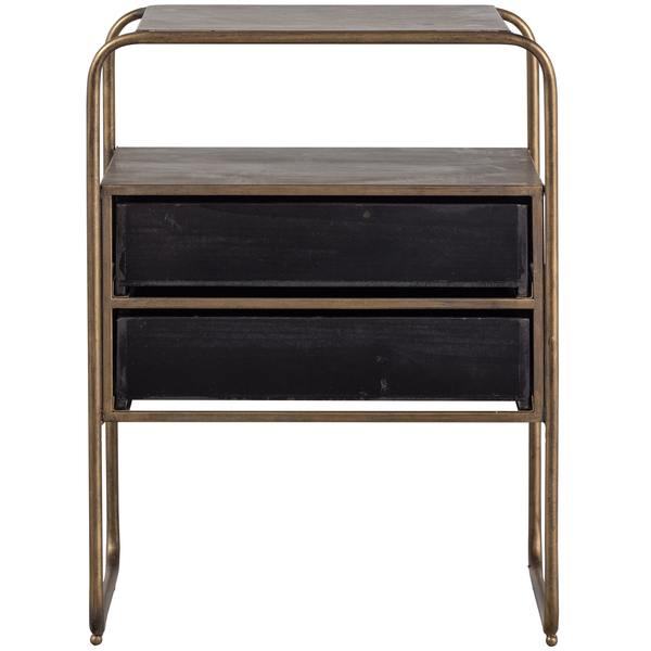 Polite nightstand metal/wood antique brass, back view