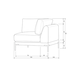 Couple corner element dark grey, dimension drawing