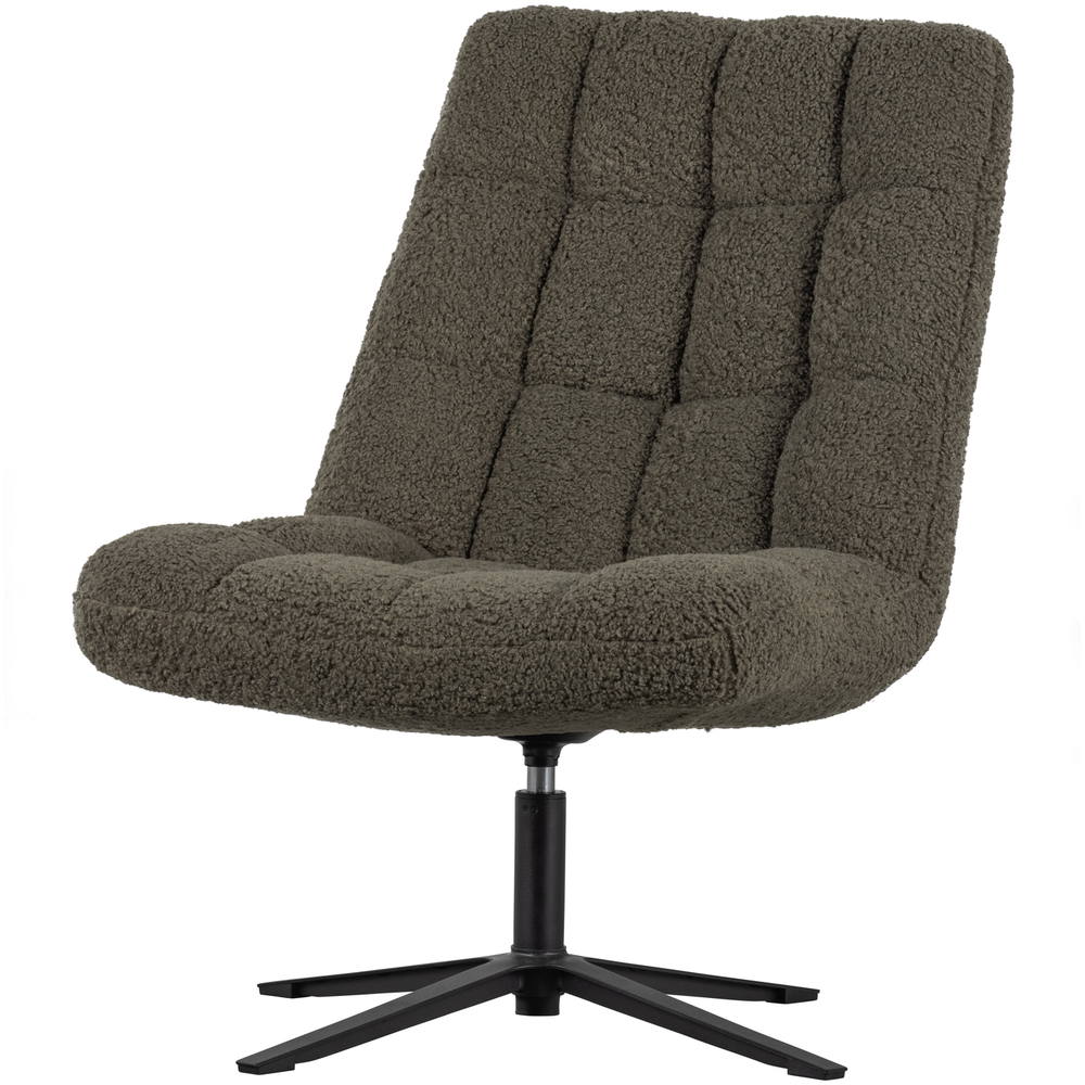 Job swivel armchair teddy green, angled front view