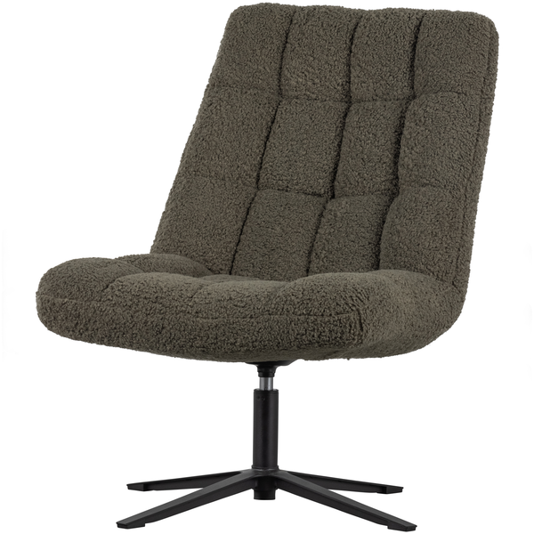 Job swivel armchair teddy green, angled front view