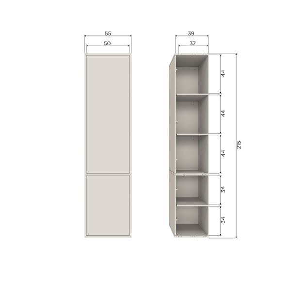 Meggy small storage cabinet 55cm pine dust, dimension drawing