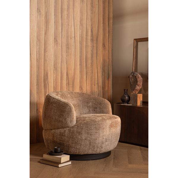 Woolly swivel armchair chenille sand, room setting