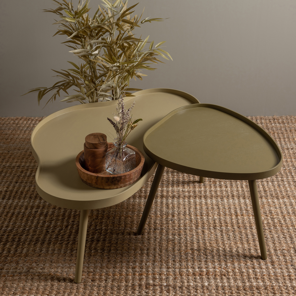 Mae side table organic oblong wood alpaca, room setting